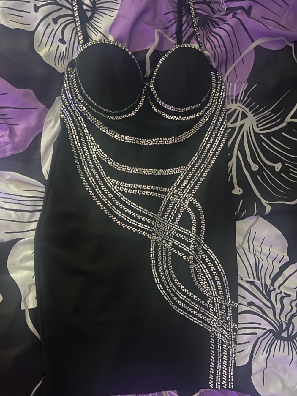Fashion Nova - Black Embellished Bodycon Mini Dress, Small - Picture 6 of 6